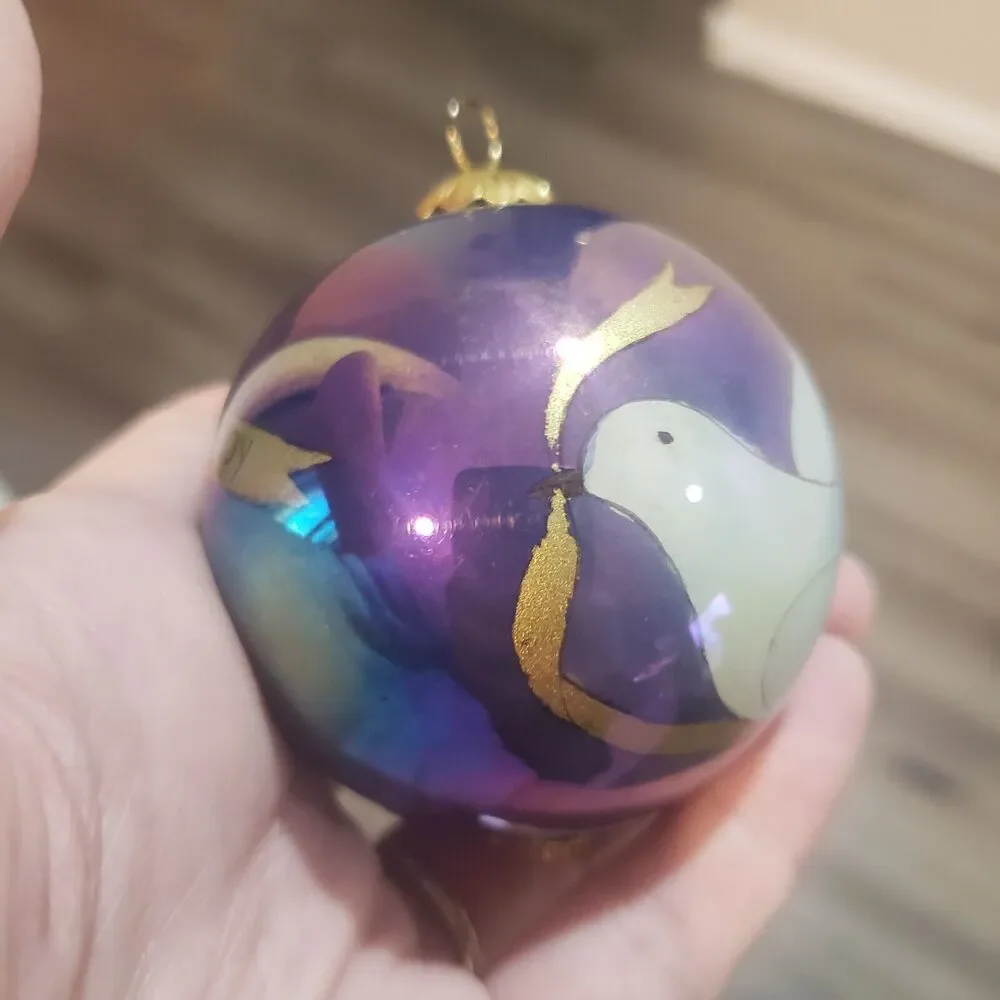 VTG Li Bien Glass Reverse Hand Painted Christmas Ornament Dove Olive Branch 2001